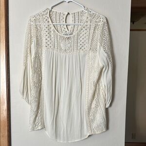 Knox Rose Cream 3/4 Sleeve Pleated Blouse